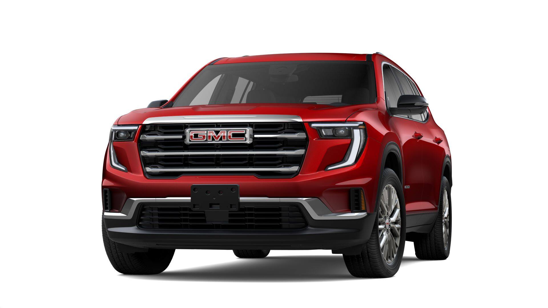 2026 GMC Acadia Elevation in Volcanic Red Tintcoat — front three-quarter view